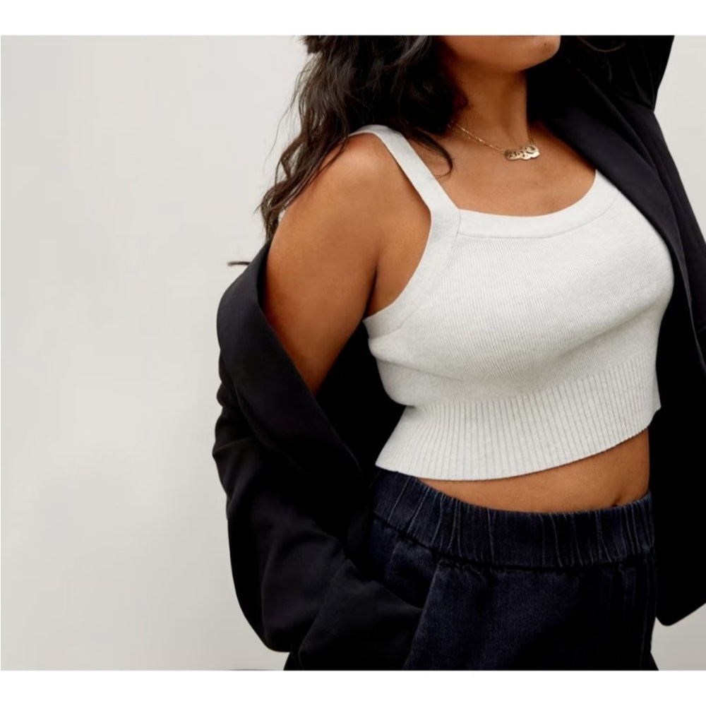 Everlane The Cropped Sweater Cami top Cotton Blend Ribbed
White Ivory S